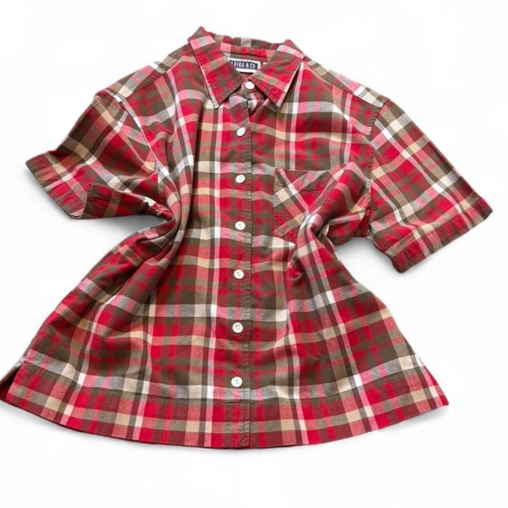 Vintage 90s Erika & Co. Red & Tan Plaid Button Up Shirt, Women's Size M